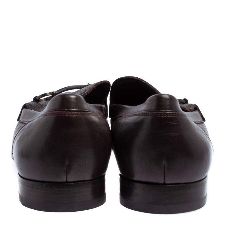 Pre Owned Salvatore Ferragamo Dark Brown Leather Gancini Bit Slip On Loafers Size 43.5 