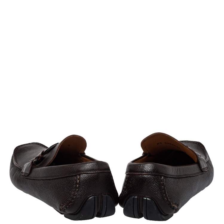 Pre Owned Salvatore Ferragamo Dark Brown Leather Slip On Loafers Size 42