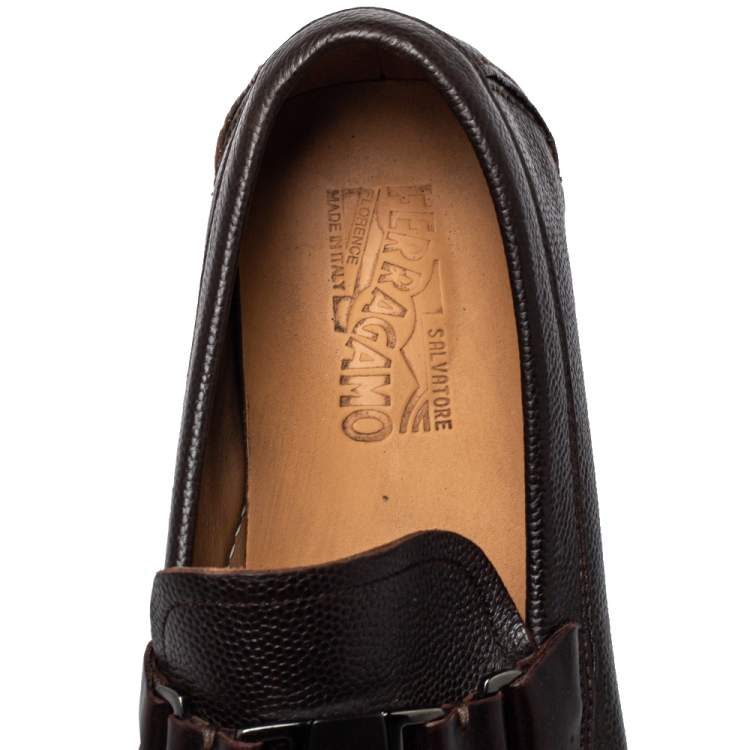 Pre Owned Salvatore Ferragamo Dark Brown Leather Slip On Loafers Size 42