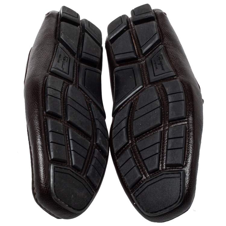 Pre Owned Salvatore Ferragamo Dark Brown Leather Slip On Loafers Size 42