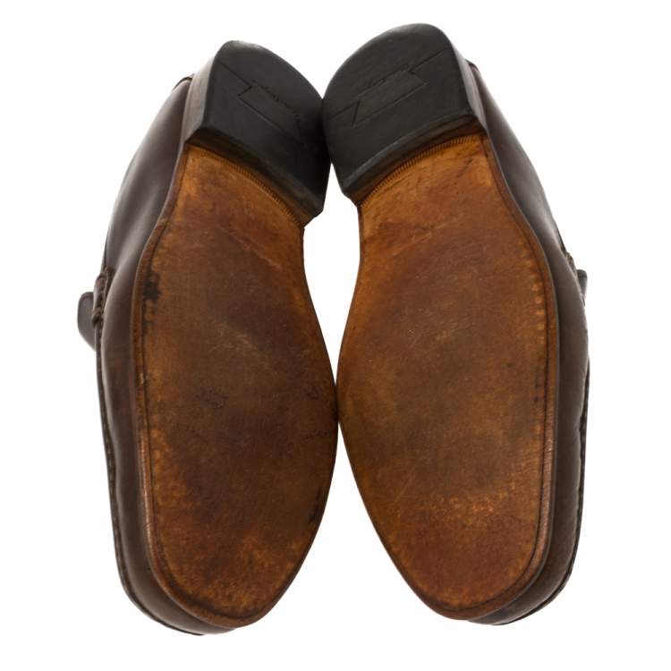 Pre Owned  Salvatore Ferragamo Brown Leather Gancini Bit Loafers Size 43.5