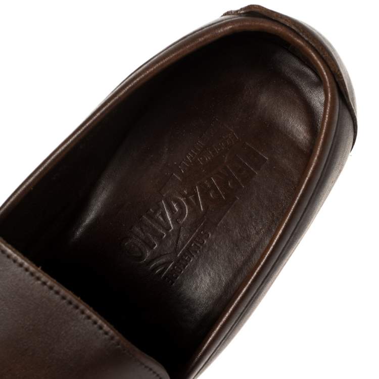 Pre Owned  Salvatore Ferragamo Brown Leather Gancini Bit Loafers Size 43.5