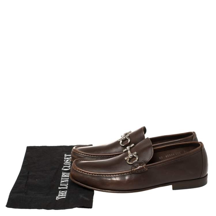 Pre Owned  Salvatore Ferragamo Brown Leather Gancini Bit Loafers Size 43.5