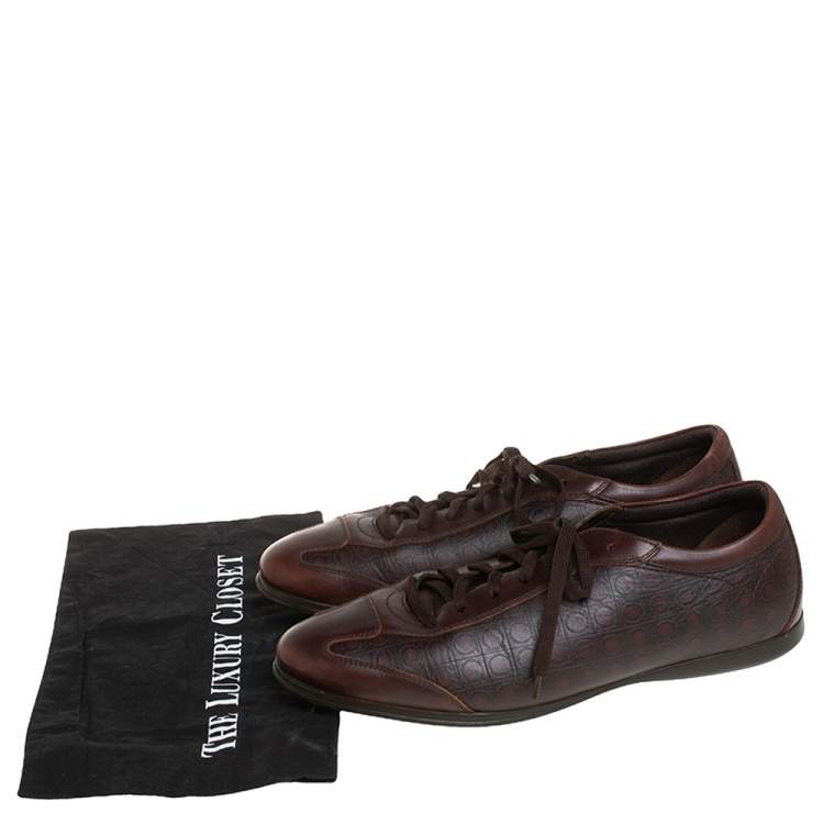 Pre Owned Salvatore Ferragamo Brown Leather Low Top Sneakers Size 44