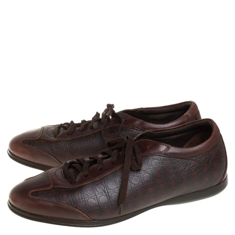 Pre Owned Salvatore Ferragamo Brown Leather Low Top Sneakers Size 44