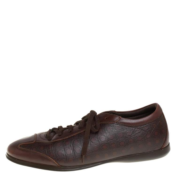 Pre Owned Salvatore Ferragamo Brown Leather Low Top Sneakers Size 44