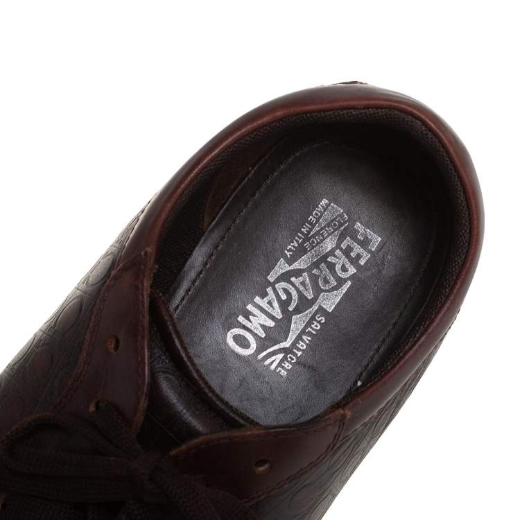 Pre Owned Salvatore Ferragamo Brown Leather Low Top Sneakers Size 44
