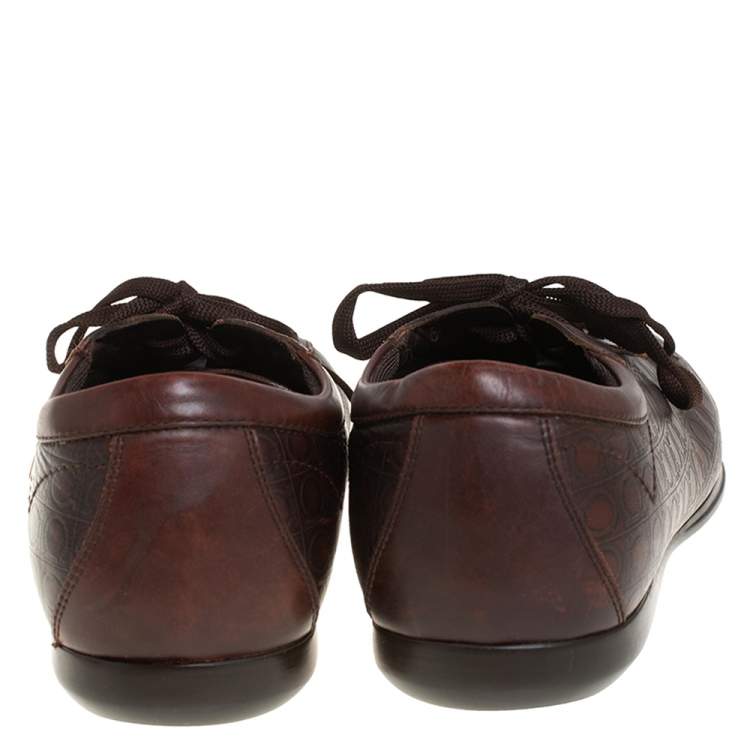 Pre Owned Salvatore Ferragamo Brown Leather Low Top Sneakers Size 44