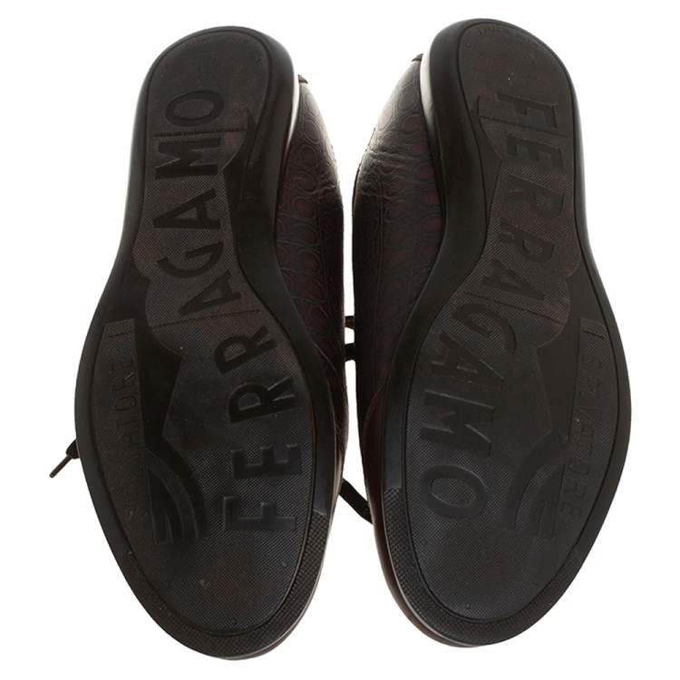 Pre Owned Salvatore Ferragamo Brown Leather Low Top Sneakers Size 44