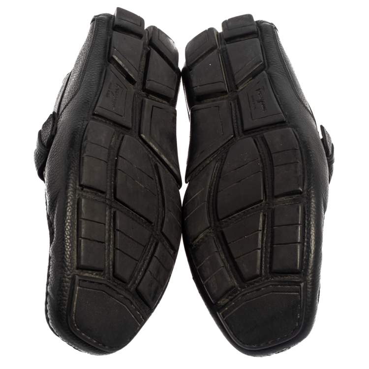 Pre Owned Salvatore Ferragamo Black Leather Gancio Slip On Loafers Size 44