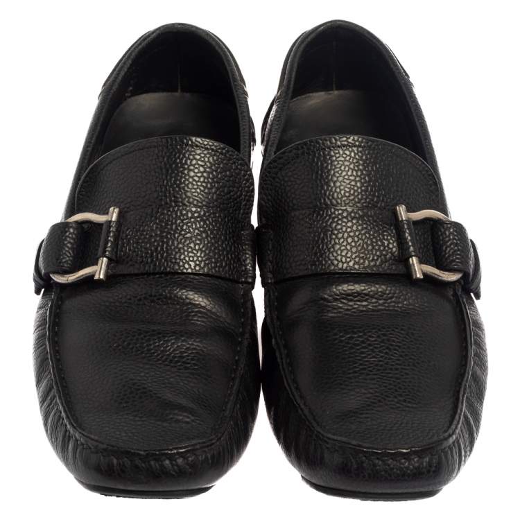 Pre Owned Salvatore Ferragamo Black Leather Gancio Slip On Loafers Size 44