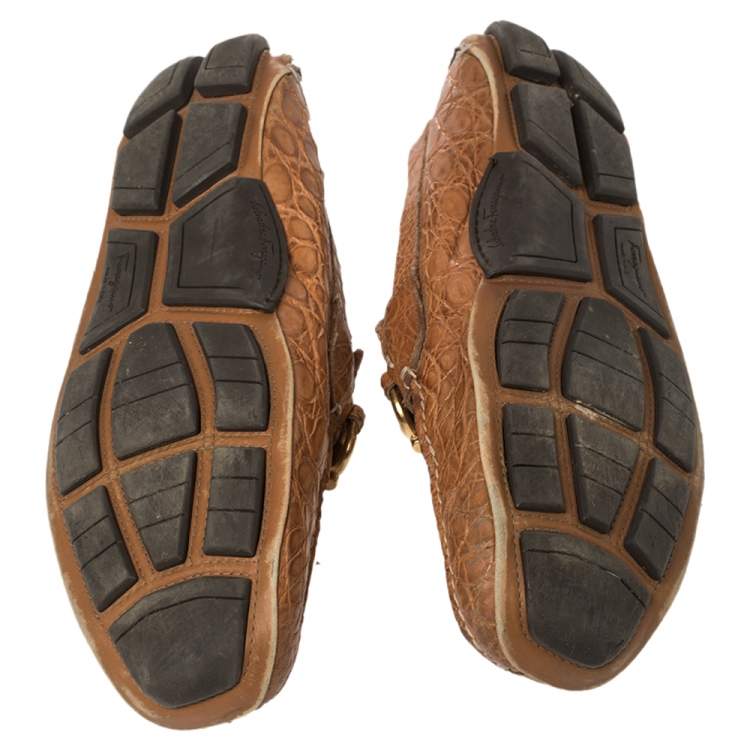 Pre Owned Salvatore Ferragamo Light Brown Croc Leather Parigi Slip On Loafers Size 45