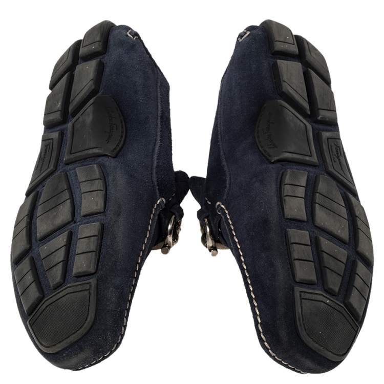 Pre Owned Salvatore Ferragamo Blue Suede Gancini Loafers Size 41.5