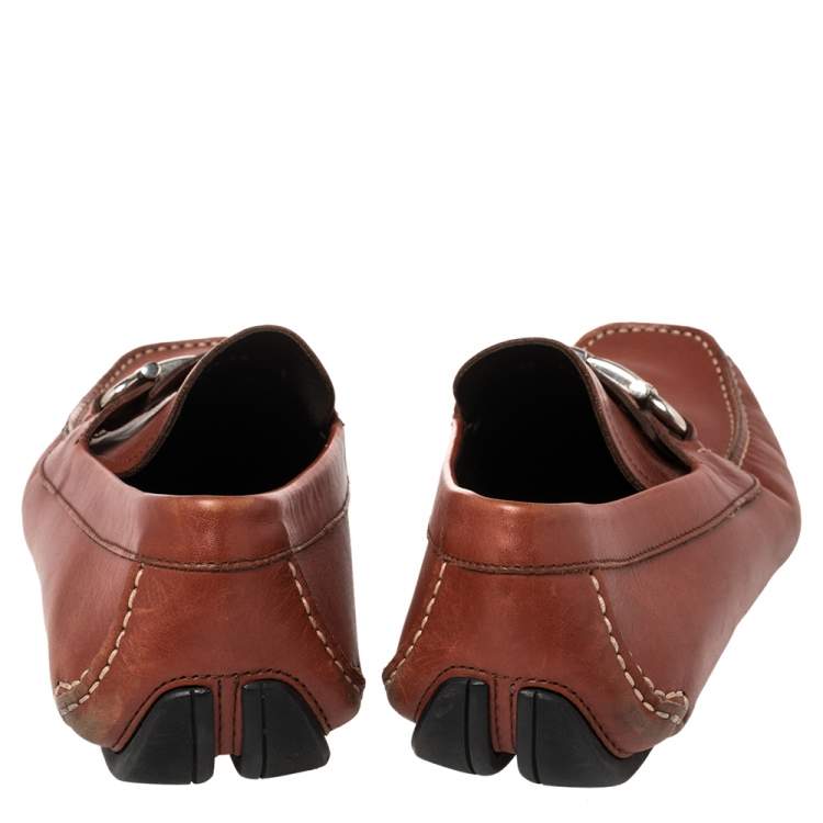 Pre Owned Salvatore Ferragamo Red Leather Gancini Slip On Loafers Size 43