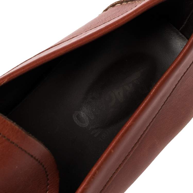 Pre Owned Salvatore Ferragamo Red Leather Gancini Slip On Loafers Size 43