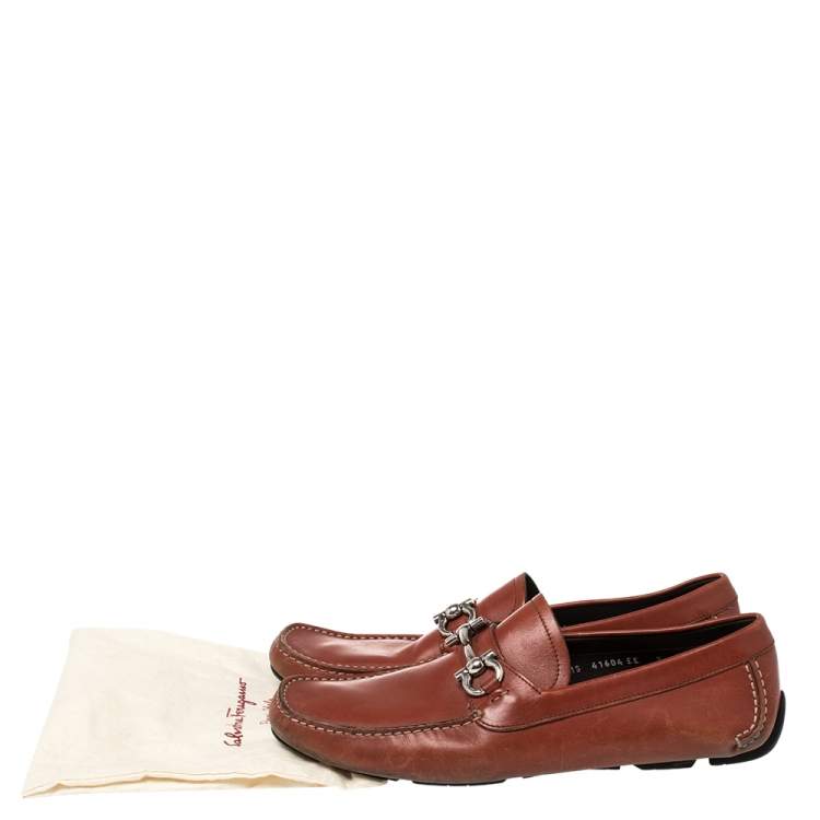 Pre Owned Salvatore Ferragamo Red Leather Gancini Slip On Loafers Size 43