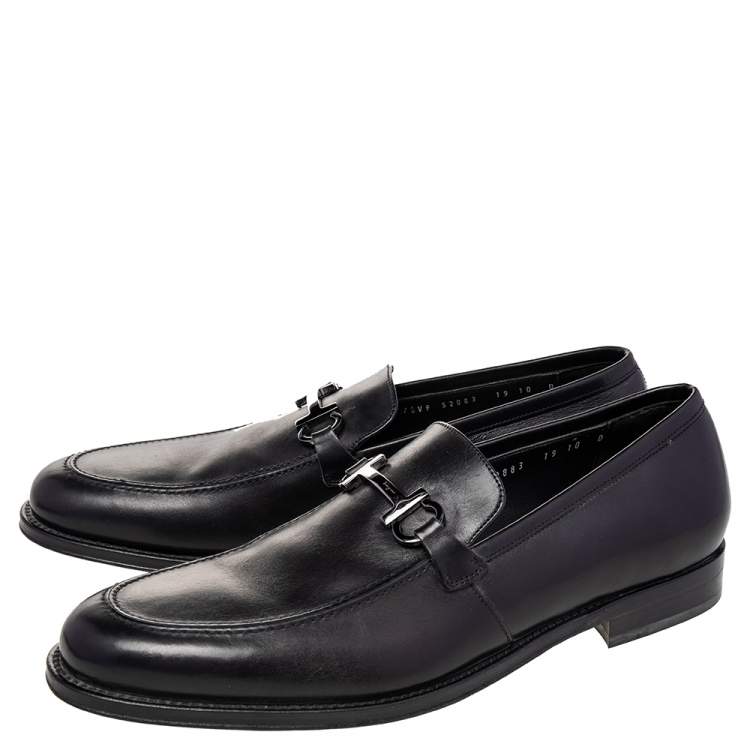 Pre Owned Salvatore Ferragamo Black Leather Gancini Bit Loafers Size 44