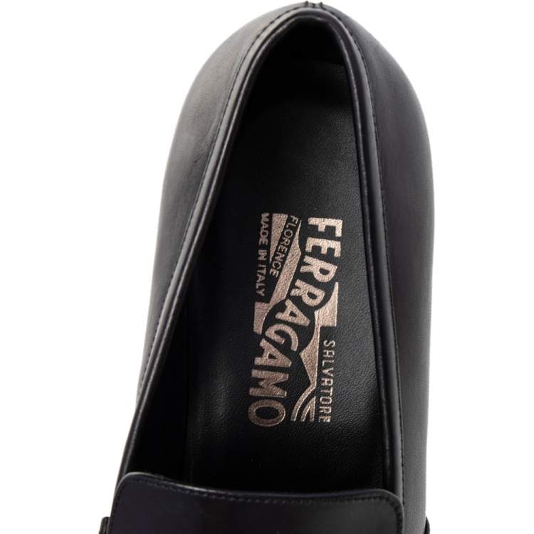 Pre Owned Salvatore Ferragamo Black Leather Gancini Bit Loafers Size 44