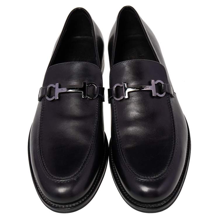 Pre Owned Salvatore Ferragamo Black Leather Gancini Bit Loafers Size 44