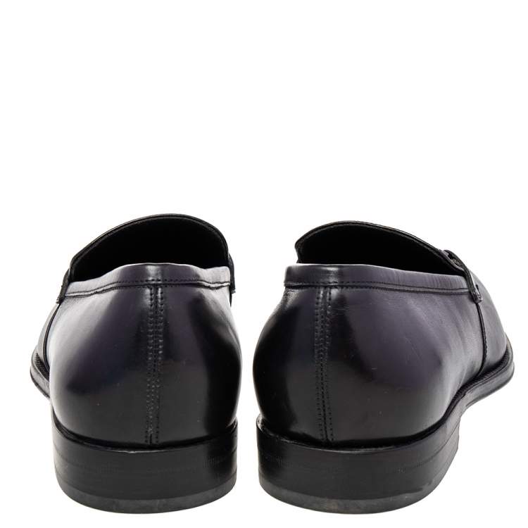 Pre Owned Salvatore Ferragamo Black Leather Gancini Bit Loafers Size 44