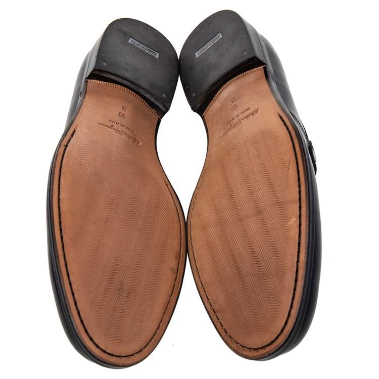 Pre Owned Salvatore Ferragamo Black Leather Gancini Bit Loafers Size 44