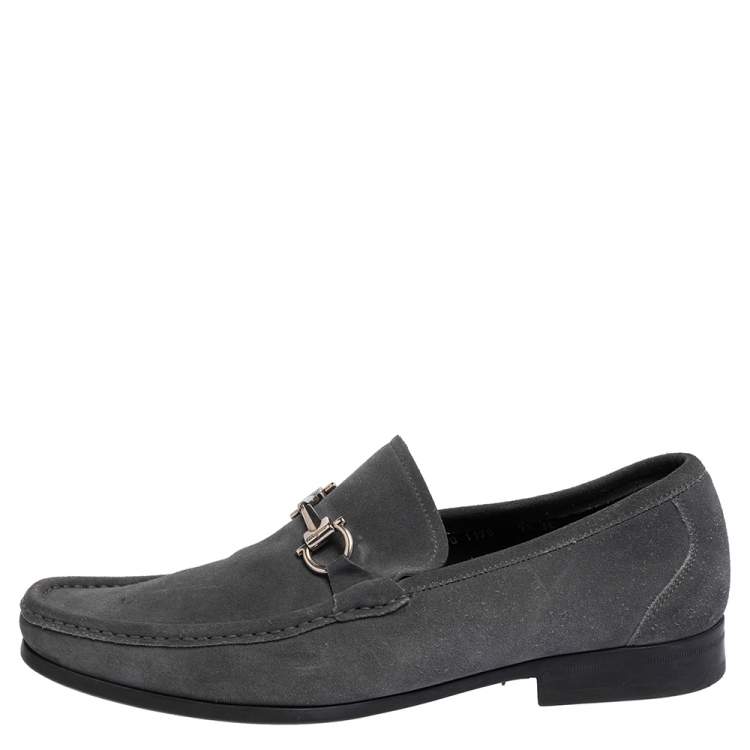 Pre Owned Salvatore Ferregamo Grey Suede Gancini  Loafers Size 43.5