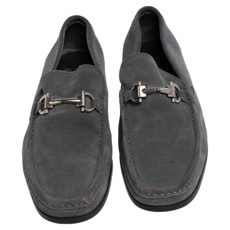 Pre Owned Salvatore Ferregamo Grey Suede Gancini  Loafers Size 43.5