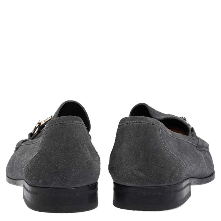 Pre Owned Salvatore Ferregamo Grey Suede Gancini  Loafers Size 43.5