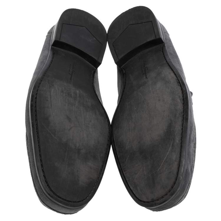 Pre Owned Salvatore Ferregamo Grey Suede Gancini  Loafers Size 43.5