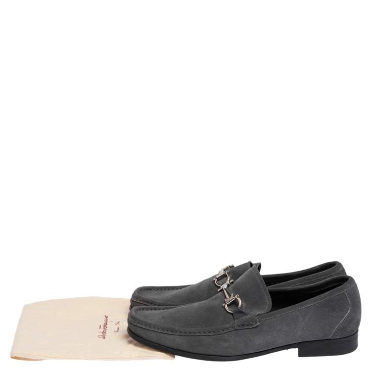 Pre Owned Salvatore Ferregamo Grey Suede Gancini  Loafers Size 43.5