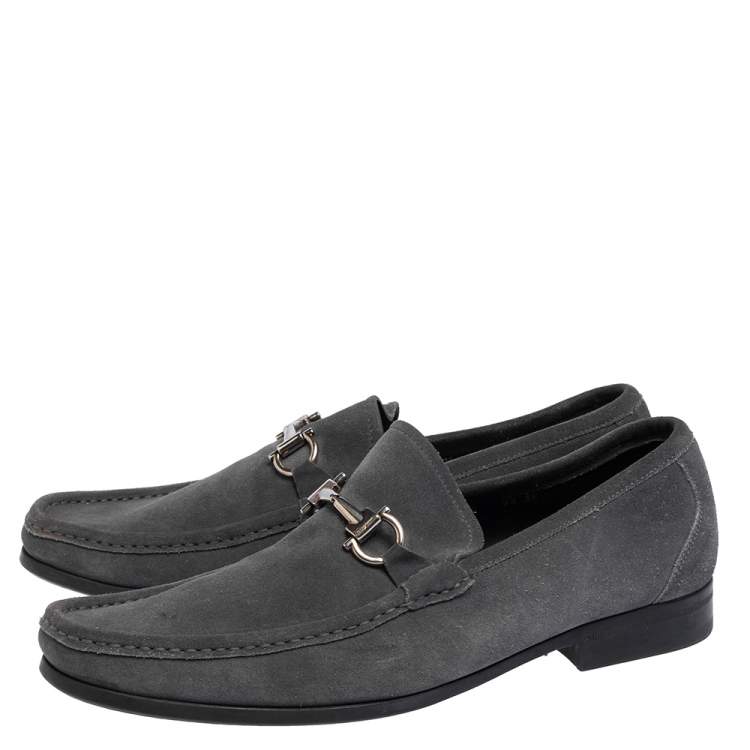 Pre Owned Salvatore Ferregamo Grey Suede Gancini  Loafers Size 43.5
