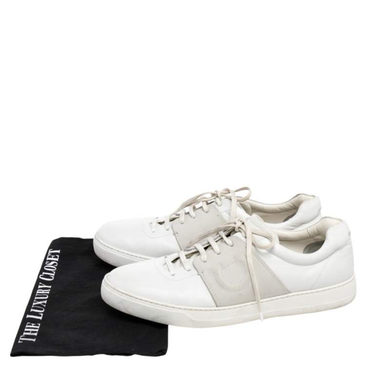 Pre Owned Salvatore Ferragamo White Leather Low Top Sneakers Size 45