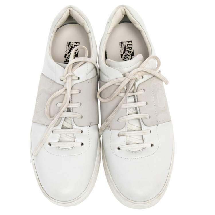 Pre Owned Salvatore Ferragamo White Leather Low Top Sneakers Size 45