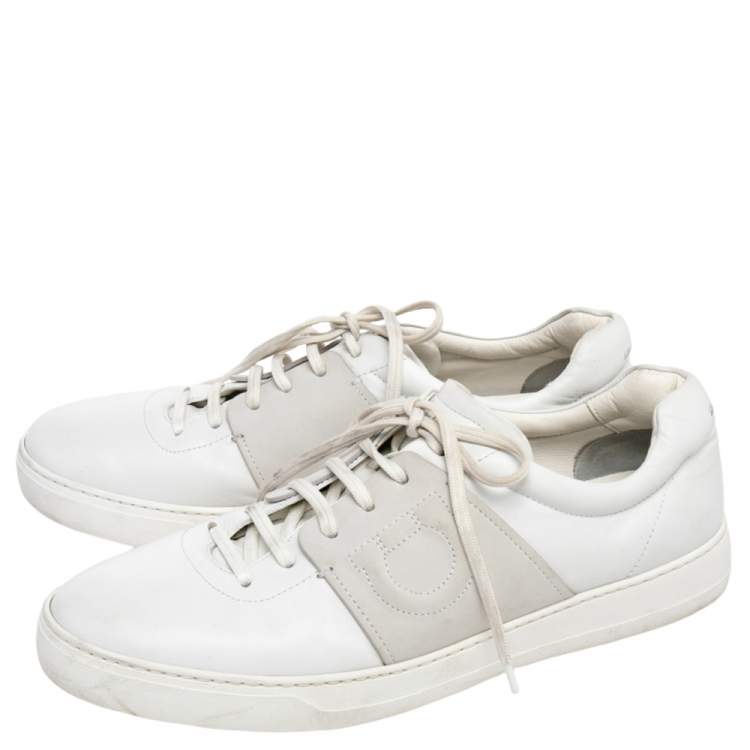 Pre Owned Salvatore Ferragamo White Leather Low Top Sneakers Size 45