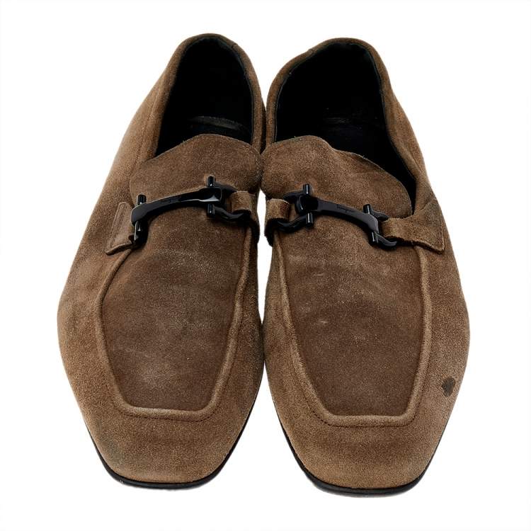 Pre Owned Salvatore Ferragamo Grey Suede Gancini Slip On Loafers Size 45