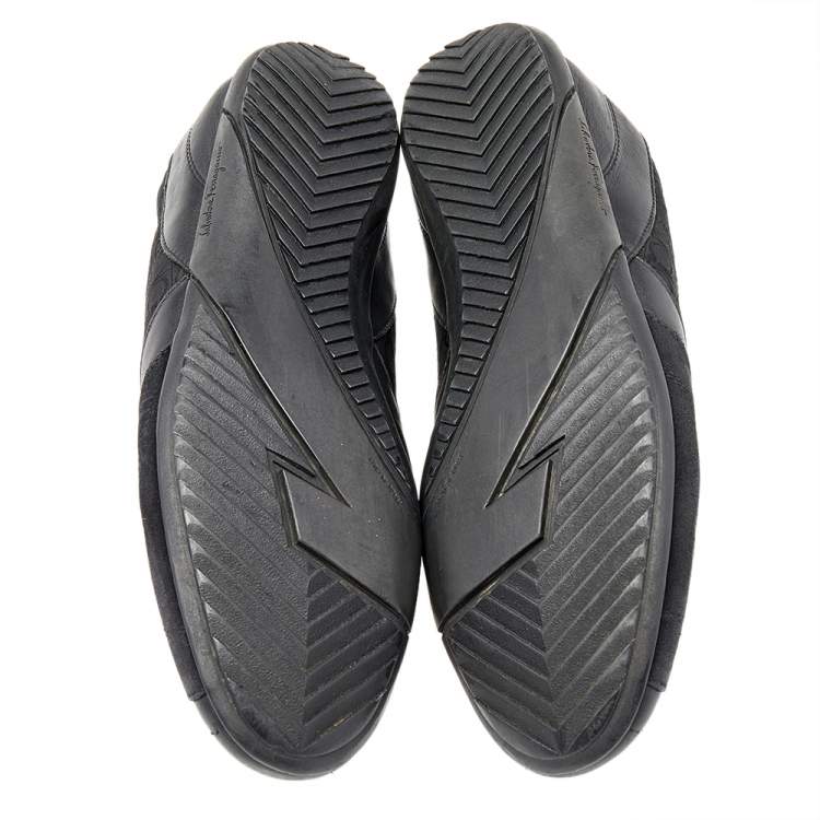 Pre Owned Salvatore Ferragamo Black Leather And Signature Canvas Slip On Sneakers Size 42