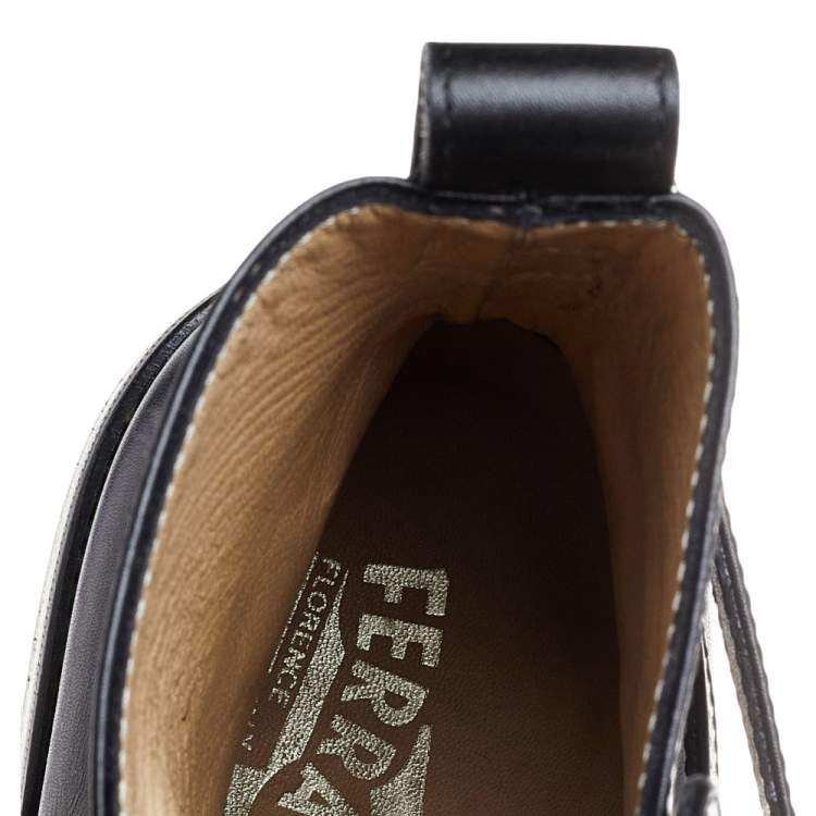Pre Owned Salvatore Ferragamo Black Leather Buckle Ankle Boots Size 41.5