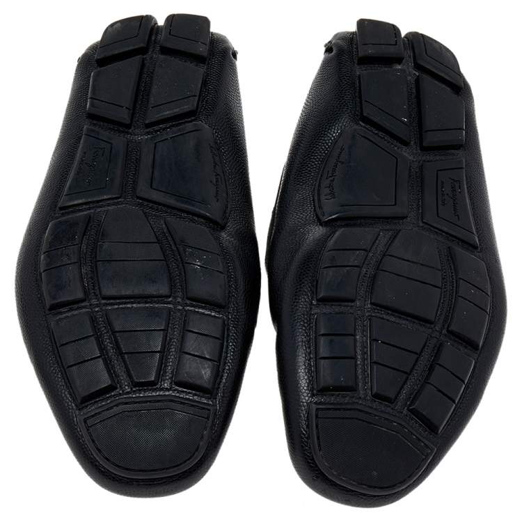 Pre Owned Salvatore Ferragamo Black Leather Gancini Bit Slip On Loafers Size 45