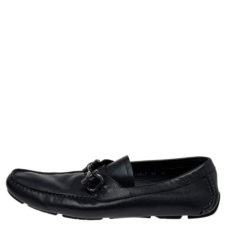 Pre Owned Salvatore Ferragamo Black Leather Gancini Bit Slip On Loafers Size 45