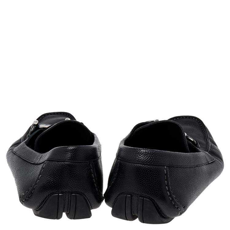 Pre Owned Salvatore Ferragamo Black Leather Gancini Bit Slip On Loafers Size 45