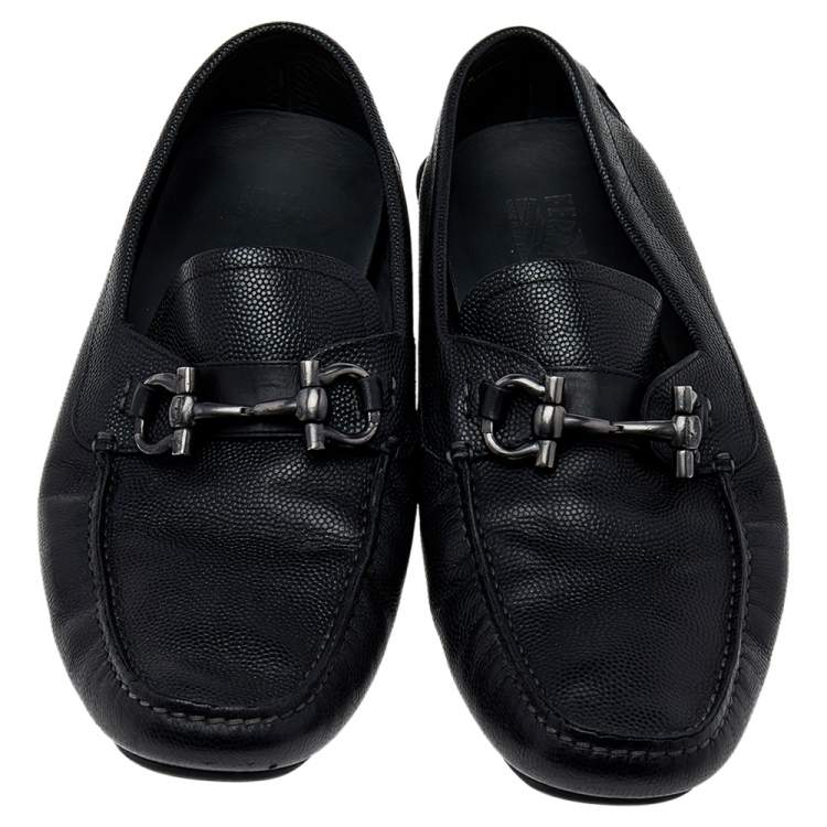 Pre Owned Salvatore Ferragamo Black Leather Gancini Bit Slip On Loafers Size 45