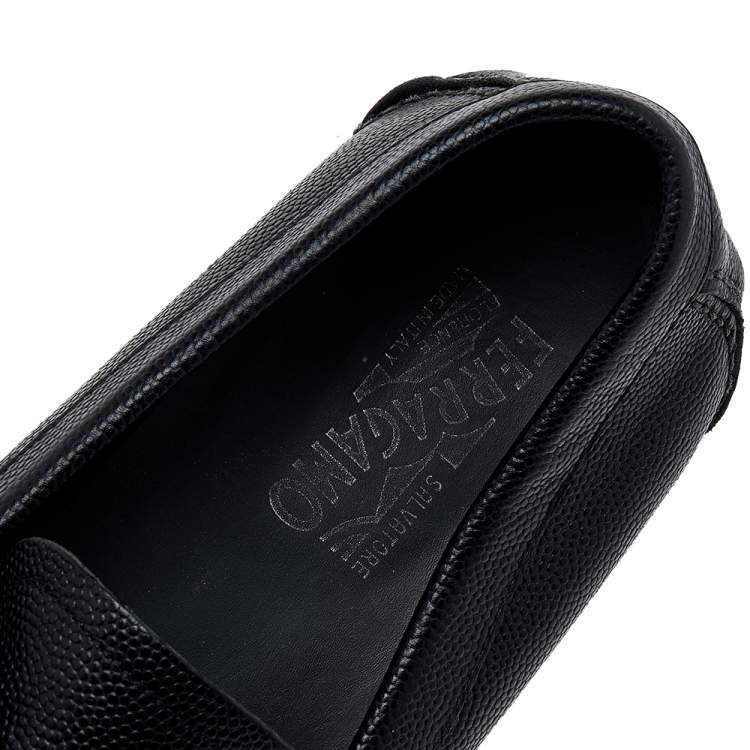 Pre Owned Salvatore Ferragamo Black Leather Gancini Bit Slip On Loafers Size 45