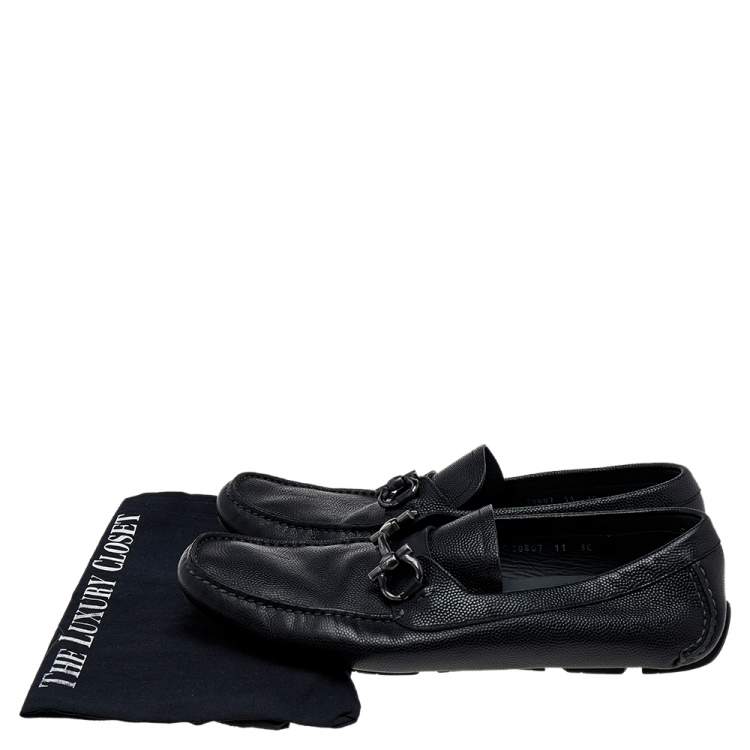 Pre Owned Salvatore Ferragamo Black Leather Gancini Bit Slip On Loafers Size 45