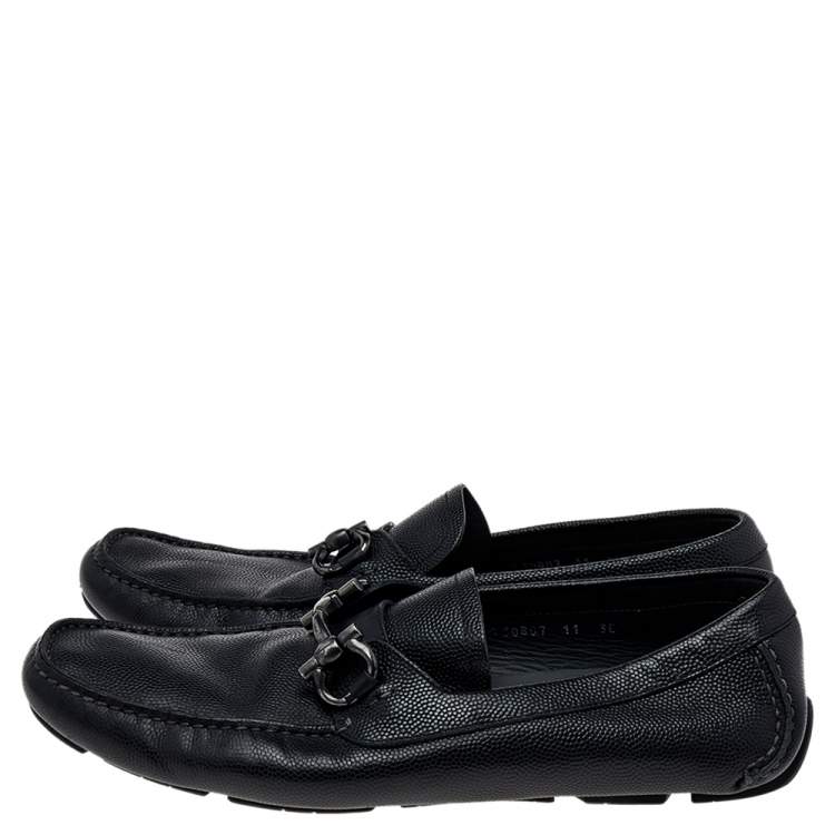 Pre Owned Salvatore Ferragamo Black Leather Gancini Bit Slip On Loafers Size 45
