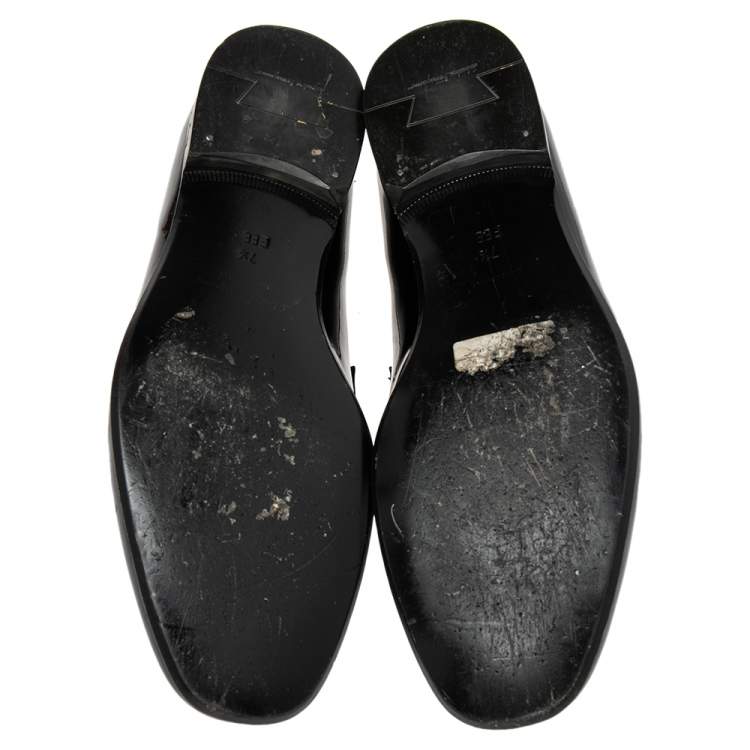 Pre Owned Salvatore Ferragamo Black Patent Leather Slip On Loafers Size 41.5