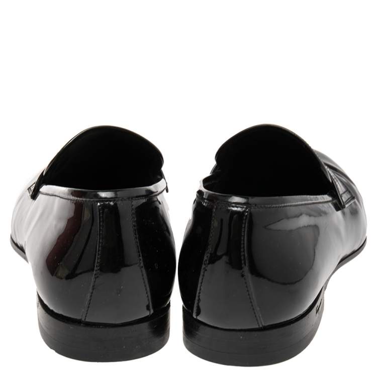Pre Owned Salvatore Ferragamo Black Patent Leather Slip On Loafers Size 41.5