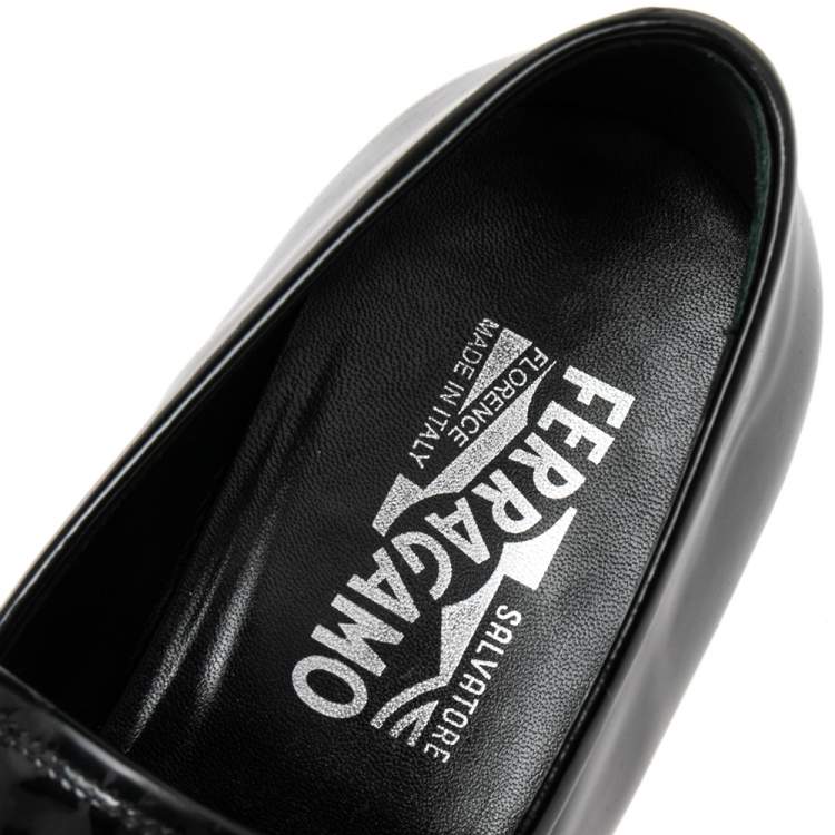 Pre Owned Salvatore Ferragamo Black Patent Leather Slip On Loafers Size 41.5