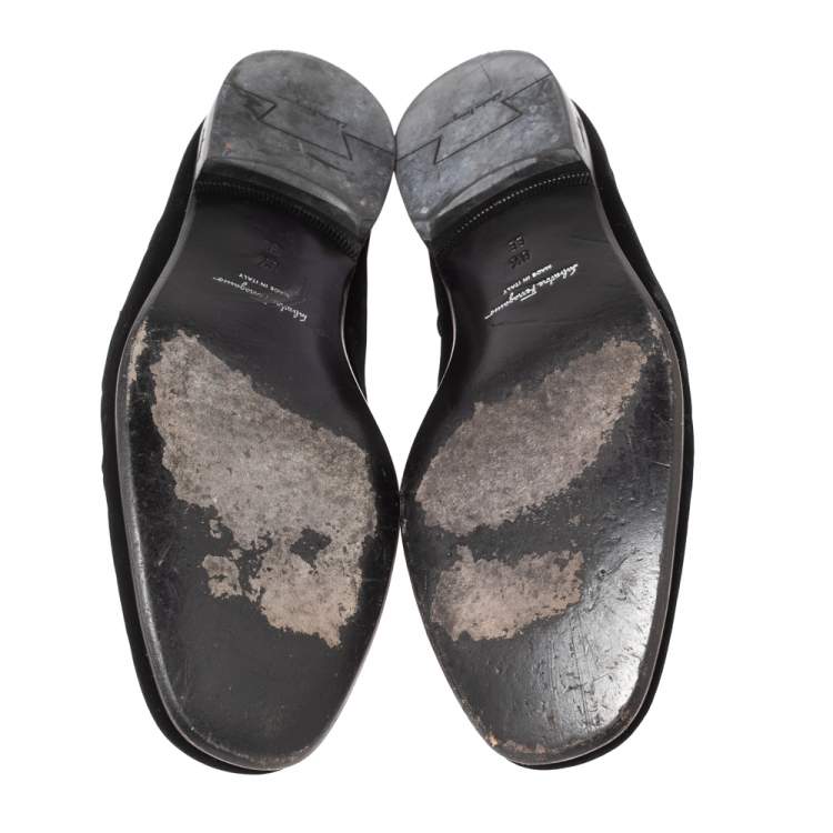 Pre Owned Salvatore Ferragamo Black Velvet Gancini Bit Slip On Loafers Size 42.5