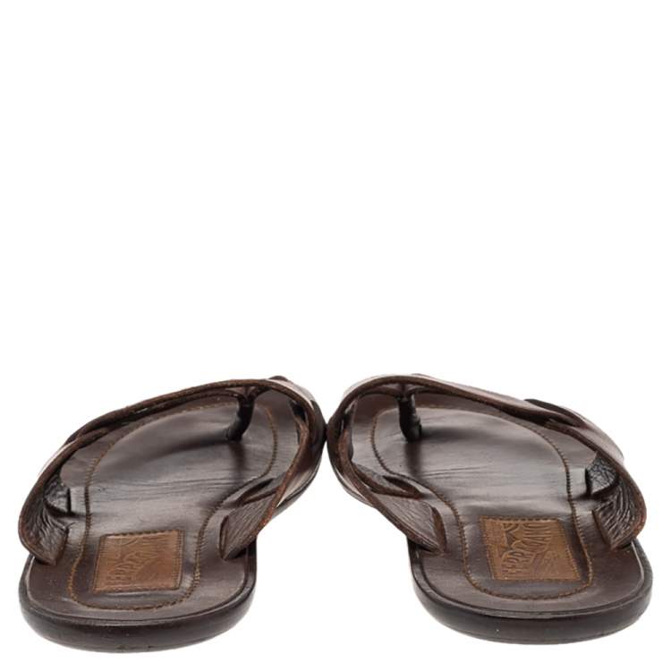 Pre Owned Salvatore Ferragamo Brown Leather Thong Sandals Size 40.5