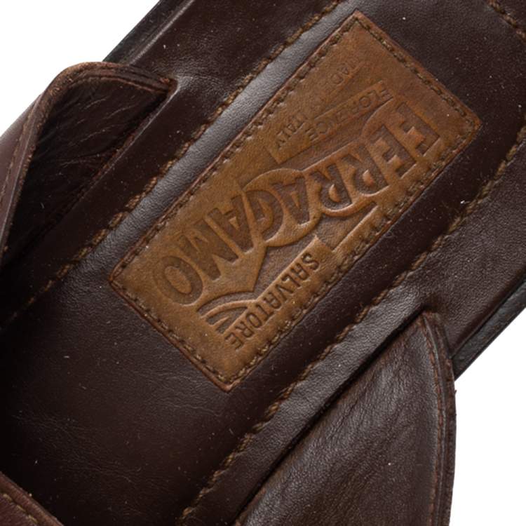 Pre Owned Salvatore Ferragamo Brown Leather Thong Sandals Size 40.5